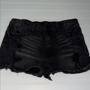 Kancan Distressed Black Denim Shorts Size 9 Frayed Hem Mid Rise